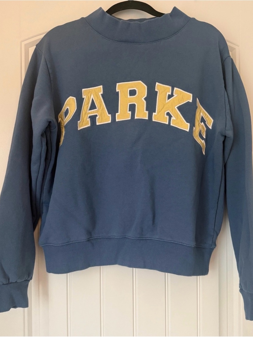 Parker Blue Varsity Crewneck Sweatshirt with Yellow Lettering